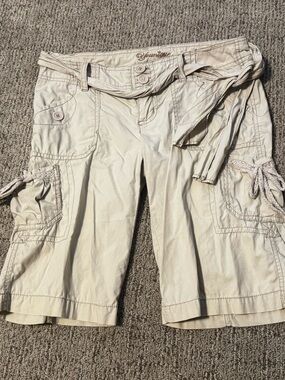 Younique Light Beige Cargo Bermuda Shorts with Tie Belt